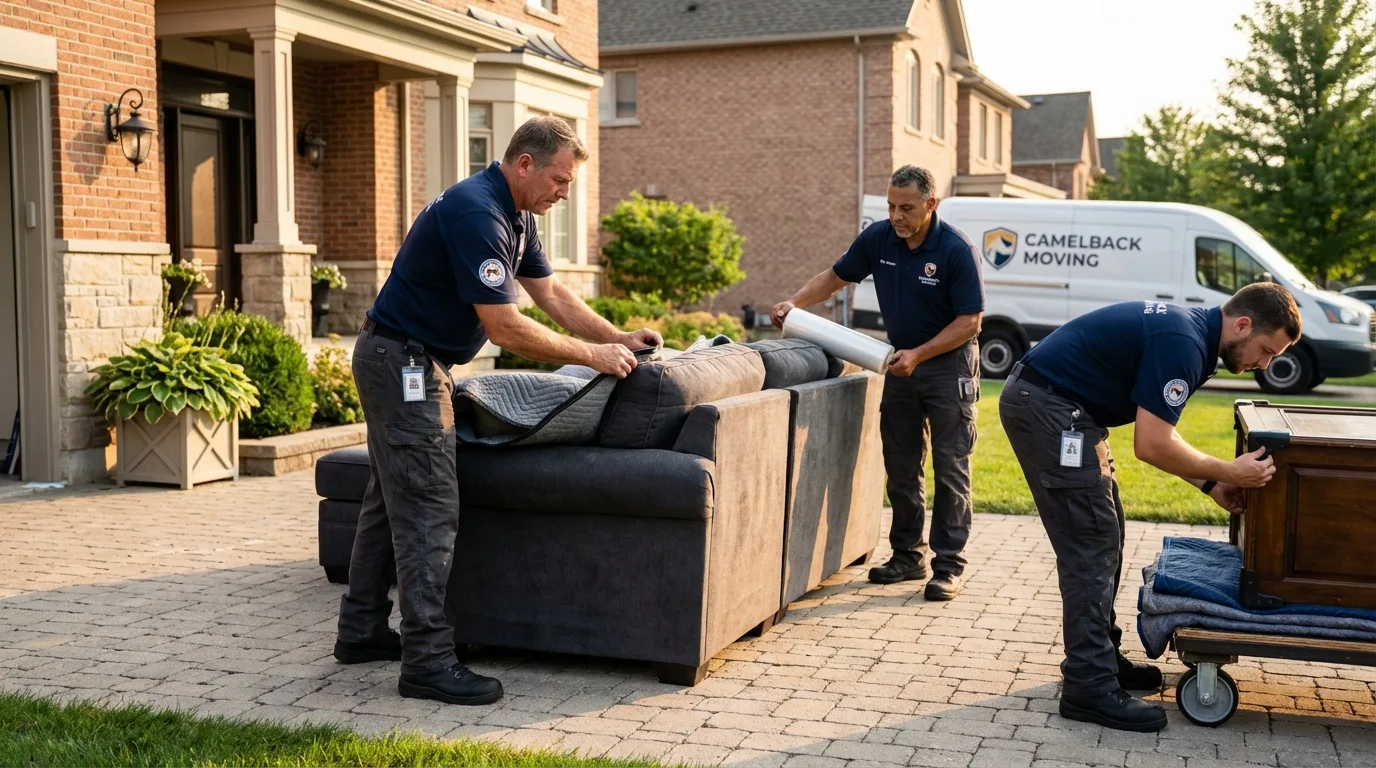Large estate moving crew wrapping furniture in Fishers, IN