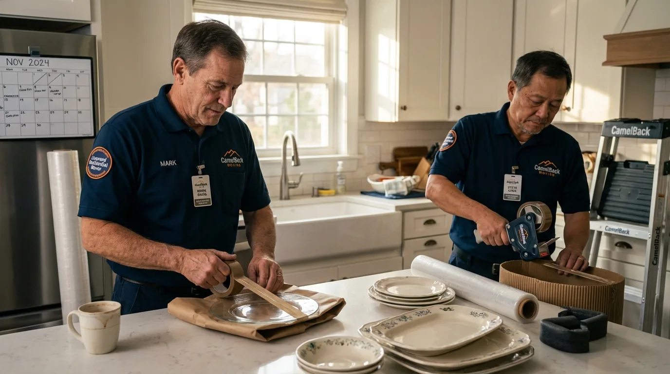 Professional crew packing kitchen dishware in Fishers, IN